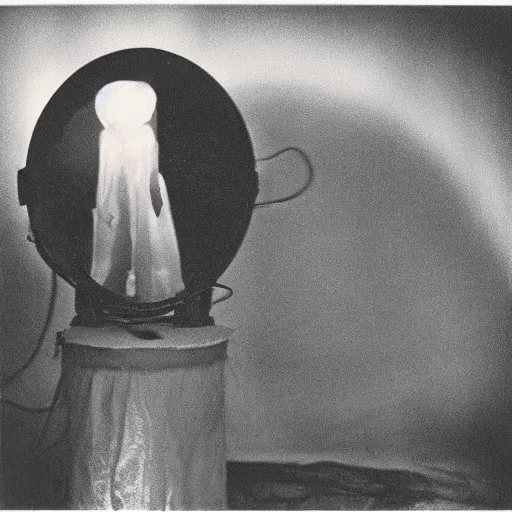 Prompt: polaroid by andrei tarkovsky and stephen gammell, surreal fever ray video of strange apparatus, rim light, shot at night with studio lights, liminal space, photorealistic, high definition, technicolor, award - winning photography, masterpiece, amazing colors,