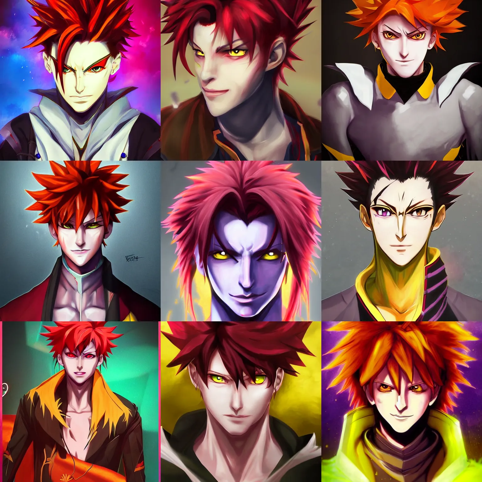 Prompt: portrait of hisoka hunter hunter moira overwatch mix 2 0 years old evil male upper body extreme sharp face yellow eyes, narrow slit eyes crimson soft hair medium length hair anime photorealistic artstation key art anime sharp focus hunterpedia finnstark rutkowski