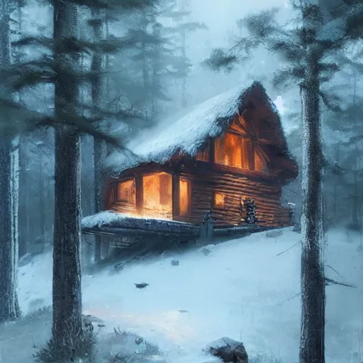 Image similar to a cabin in the woods by greg rutkowski