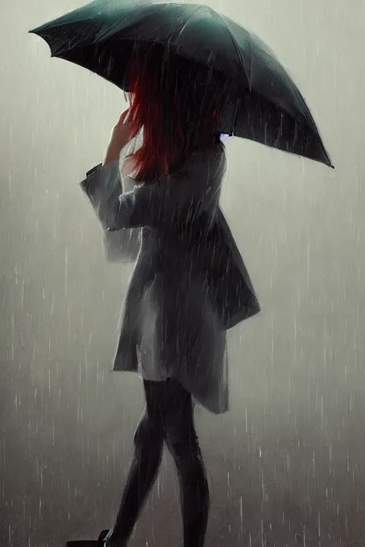 prompthunt: anime girl walks in lingerie and pantyhose in the rain with an  umbrella, red curly hair in pigtails with an elastic band, rain, full HD, 8k