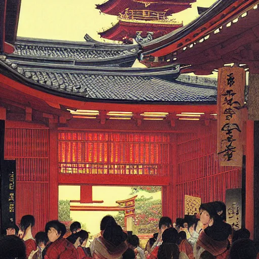 Image similar to a beautiful painting of the lantern festival in old kyoto, by james gurney, donato giancola, and john williams waterhouse