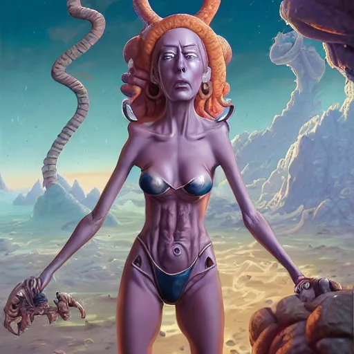 Prompt: rick and morty, fantasy character portrait, bikini, bodysuit, leotard, ultra realistic, wide angle, intricate details, the fifth element artifacts, highly detailed by peter mohrbacher, hajime sorayama, wayne barlowe, boris vallejo, paolo eleuteri serpieri