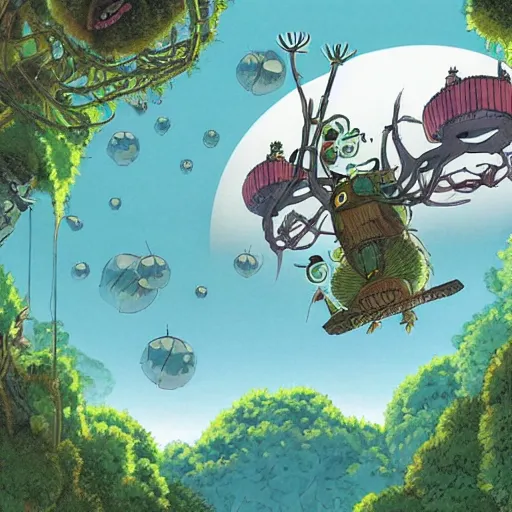 Image similar to future city covered by forest creature, flying, culture, smooth, by studio ghibli