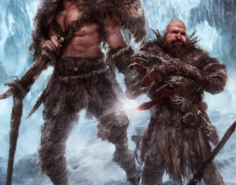 Image similar to one male barbarian face with ice crystal shards, beautiful red eyes, brown hair, brown beard, beautiful graphics, fantasy artwork, very beautiful scenery, hd, hdr, ue 5, ue 6, unreal engine 5, cinematic 4 k wallpaper, 8 k, ultra detailed, by popular digital, details, beautiful image ever created, high resolution, artstation, award winning