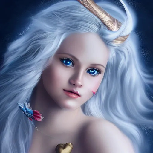 Image similar to Cupid as A woman, goddess, detailed, high quality, 4k UHD, slim, curvy, blonde hair, blue eyes, 8K high definition, creative