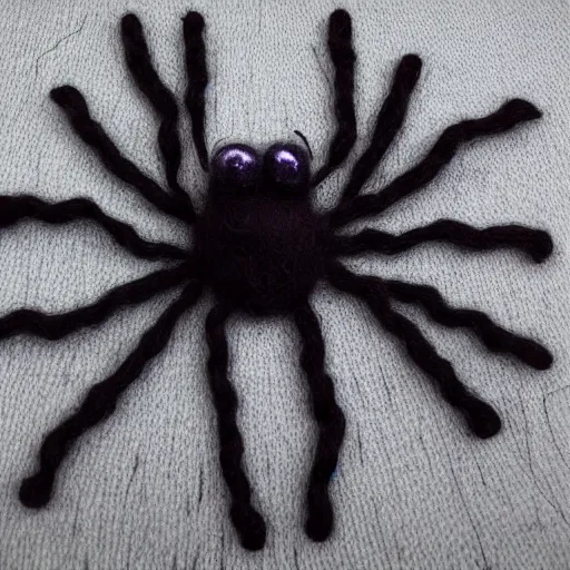 Prompt: a scary spider monster made of wool