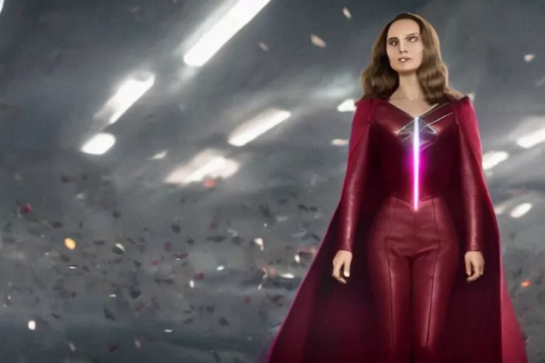 Prompt: film still of Natalie Portman as Wanda Maximoff Scarlett Witch in Multiverse of Madness