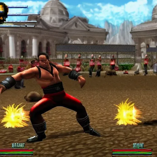 Prompt: alexander lukashenko fighting versus liu kang in mortal kombat 2 game