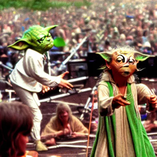 Image similar to yoda performing at woodstock