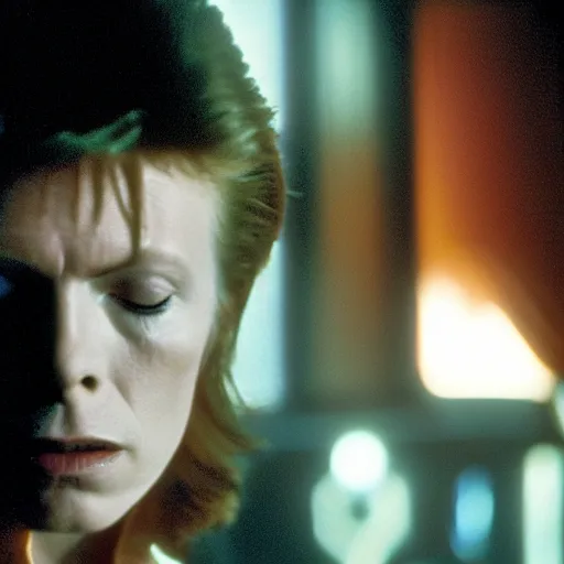 Image similar to david bowie stars in a scene as ellen ripley in ridley scott's alien, promotion movie still