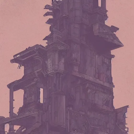 Image similar to precisely drawn illustration of anime verdigris colored old ruined tower, old-fashioned tarot card, victorian playing card, sepia tone, wide angle, sharp, fine details, anime, manga, cyberpunk, intense line art, 8k, precise linework, realistic, shaded lighting by katsuhiro otomo ghost-in-the-shell, magali villeneuve, artgerm, rutkowski Jeremy Lipkin and Giuseppe Dangelico Pino and Michael Garmash and Rob Rey