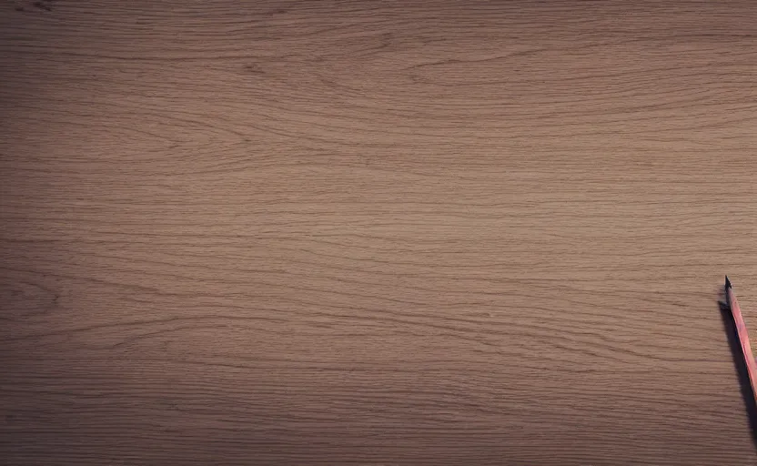 Image similar to top view of a wooden table with a pencil, natural light, cinematic lighting, 8 k