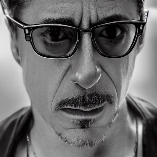 Image similar to photograph portrait of Robert Downey Jr, intricate detail, sigma 85mm f/1.4, 4k, depth of field, high resolution, 4k, 8k, hd