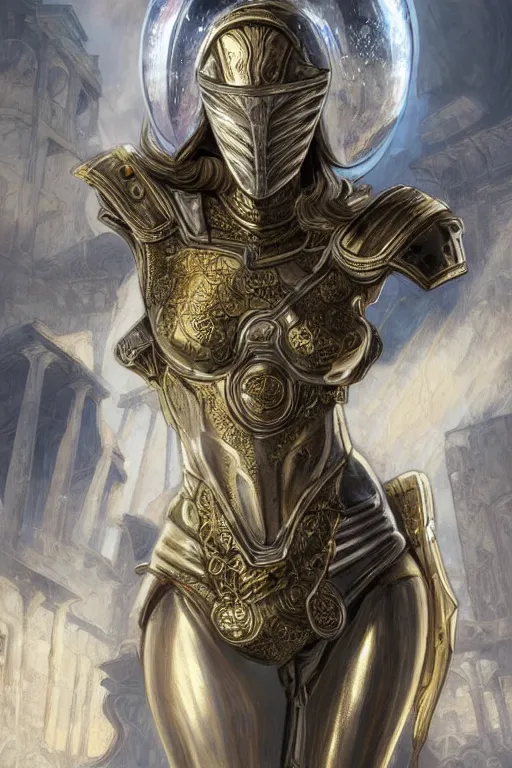 Prompt: portrait knights of Zodiac girl, metallic Silver and ice color reflected armor, in ruined Agora of Athens, ssci-fi, fantasy, intricate, very very beautiful, elegant, golden light, highly detailed, digital painting, artstation, concept art, smooth, sharp focus, illustration, art by art by artgerm and greg rutkowski and alphonse mucha and loish and WLOP