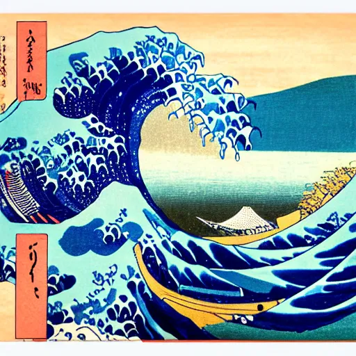 Prompt: sunset over the ocean Japanese woodblock style hokusai
