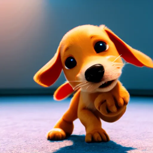 Prompt: cute puppy dancing, photorealistic, pixar, octane render, disney, soft