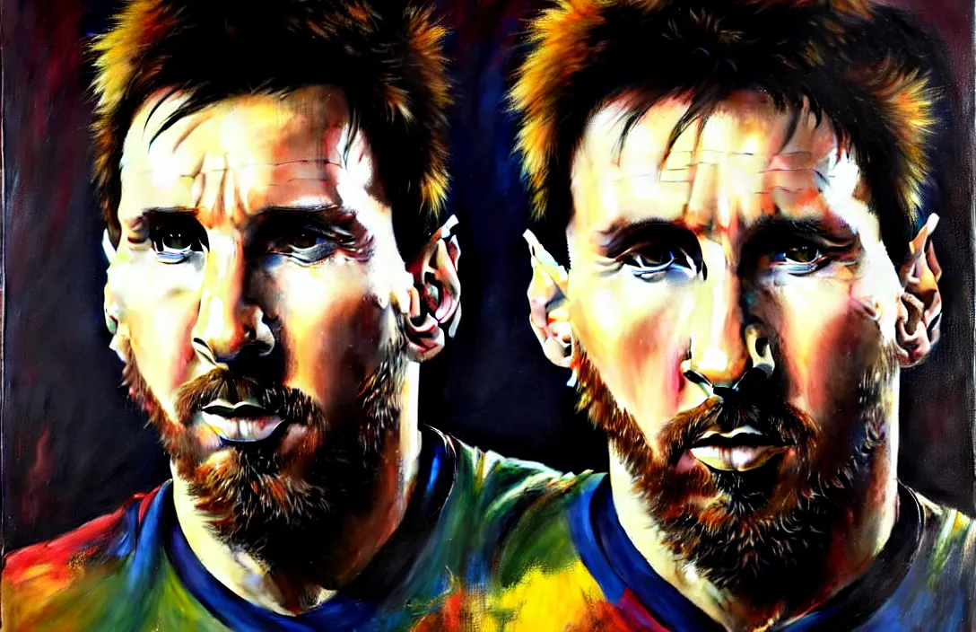 Image similar to portrait of lionel messi!!!!!!!!!!!!!!!!!!!!!!!!!!!, detailed face, detailed painting, epic lighting, by ilya repin, phil hale and kent williams