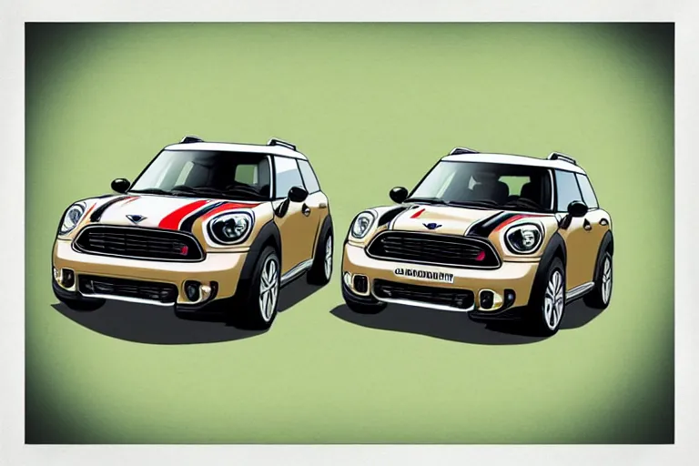 Image similar to “Poster of Mini Cooper Countryman Hybrid. Retro cartoon style.”