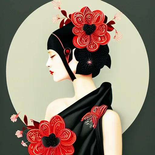Prompt: breathtaking detailed concept art painting art deco pattern black red flowers and diamonds by hsiao - ron cheng, bizarre compositions, exquisite detail