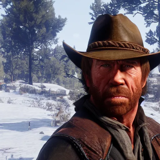 Prompt: chuck norris in red dead redemption 2, 4 k, high detail, high - resolution photograph, professional photography, ultra - detail