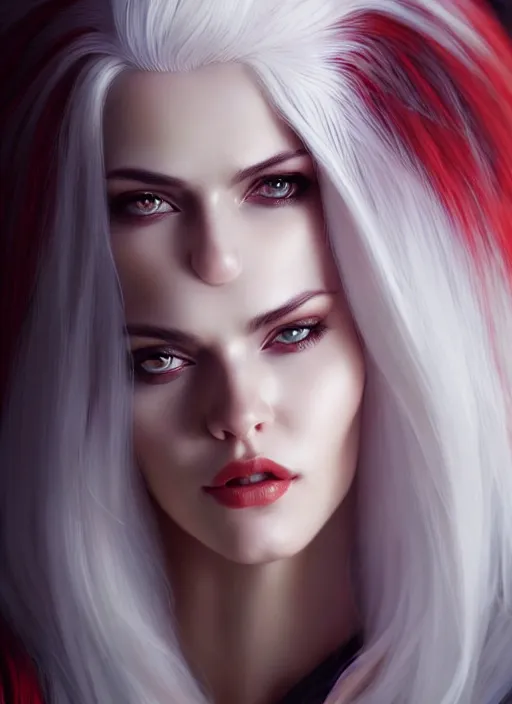 photo of gorgeous woman with half red half white hair | Stable ...