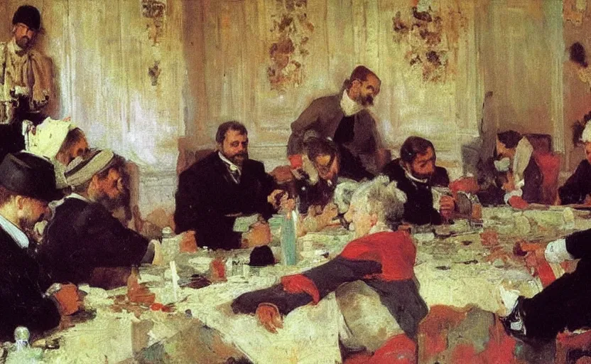 Image similar to high quality high detail painting by ilya repin, business meeting, hd