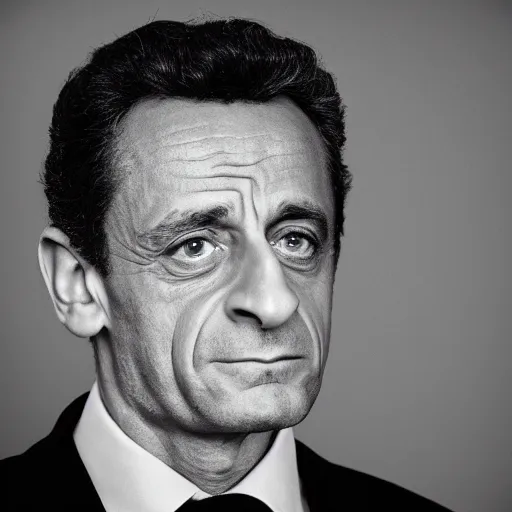 Prompt: security camera image portrait of Nicolas Sarkozy, heavy grain, overexposed flash