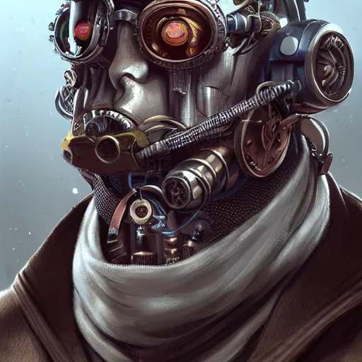 Image similar to Portraif of an old cyborg man, steampunk, artstation, detailed, realistic, digital art