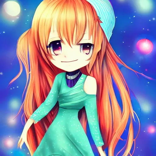 Image similar to Vanessa Carlton chibi, anime style, colorful, cgsociety, cute, warm