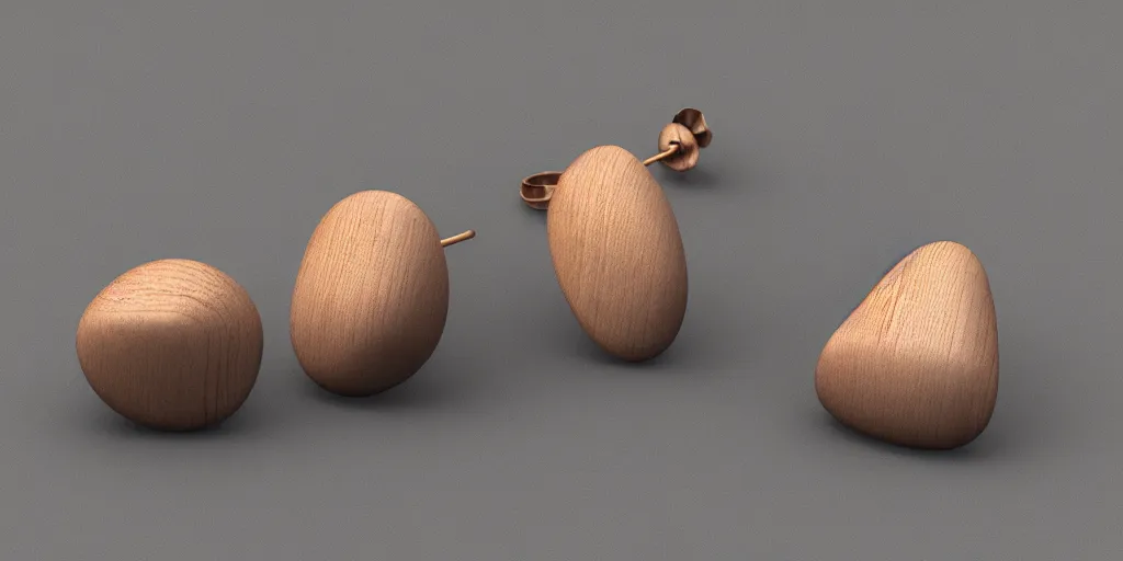 Image similar to earring design, jewelry design, wood, nordic, material, product design, trending on artstation, cgsociety, photo realistic, design by ziva cph and isabel lennse, 8 k, unreal engine, c 4 d