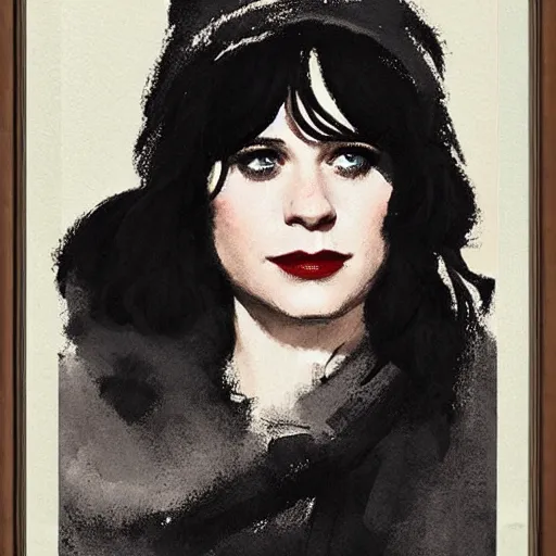 Image similar to zooey deschanel as john snow, intricate, elegant, highly detailed, greg manchess, mucha, liepke, ruan jia, jeffrey catherine jones, ridley scott