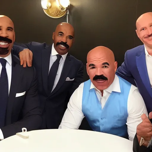 Image similar to white steve harvey meeting black steve harvey and blue steve harvey