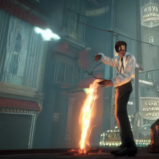 Prompt: screenshot from bioshock infinite, keanu reeves