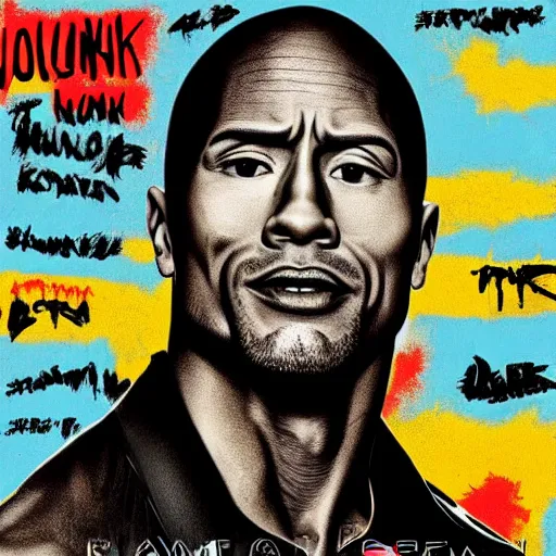 Image similar to dwayne johnson album cover basquiat style