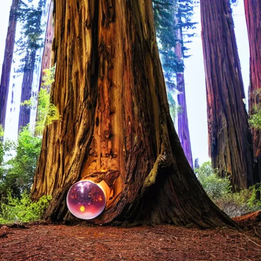 Prompt: a redwood tree breaking through a spaceship in space