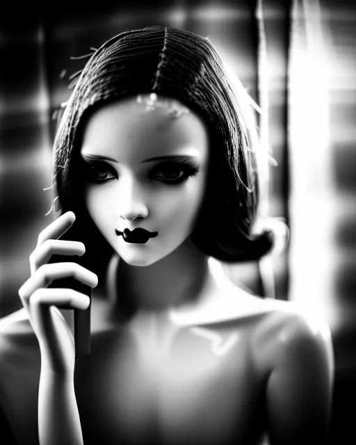 Image similar to black and white dreamy young beautiful female artificial intelligence, metropolis, cinematic, rim light, bokeh, photo - realistic, elegant, high detail, 8 k, masterpiece, photo taken in 1 9 3 0