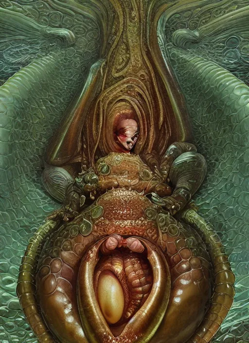 Image similar to far, full body shot of elon musk as slimy mollusk character, drool, wide angle, intricate, elegant, highly detailed, digital painting, artstation, concept art, wallpaper, smooth, sharp focus, illustration, art by artgerm and greg rutkowski and h. r. giger and alphonse mucha