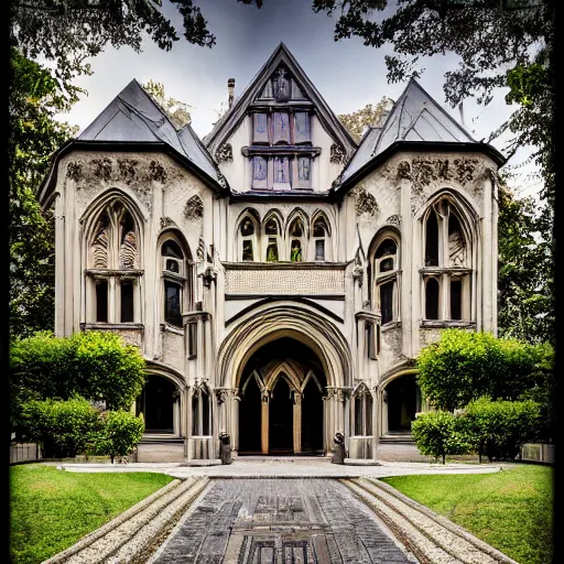 Prompt: Mansion inspired by Gothic architecture, Fujinon Premista 19-45mm T2.9 Large-Format Cine Lens.