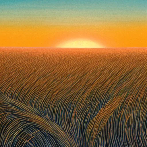 Image similar to sharp focus, breath taking beautiful, Aesthetically pleasing, gouache field of grain at golden hour, digital concept art background by Hayao Miyazaki and Studio Ghibli, fine art, official media, high definition, illustration, ambient lighting, HDR, HD, 8K, award winning, trending, featured, masterful, dynamic, energetic, lively, elegant, intricate, complex, highly detailed, Richly textured, Rich vivid Color, masterpiece.