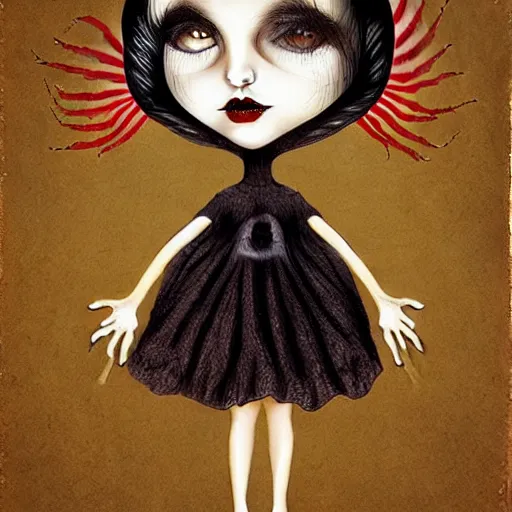 Image similar to surreal spider headed girl in the style of Mark Ryden