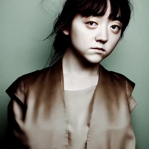 Image similar to a masterpiece portrait photo of a beautiful young woman who looks like a korean maisie williams, symmetrical face