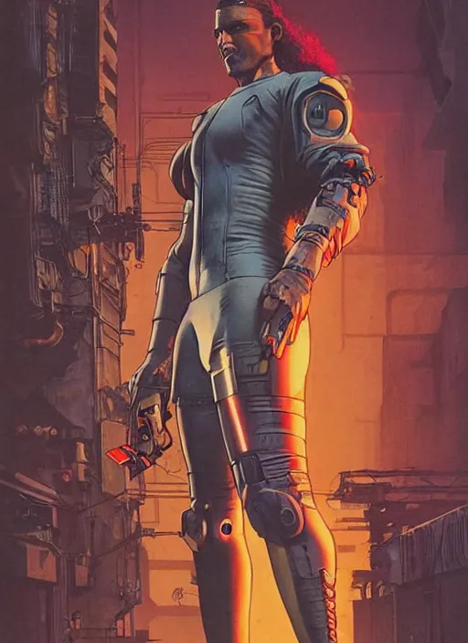 Prompt: cyberpunk jujitsu mercenary. portrait by mœbius and will eisner and gil elvgren and pixar. realistic proportions. cyberpunk 2 0 7 7, apex, blade runner 2 0 4 9 concept art. cel shading. attractive face. thick lines.