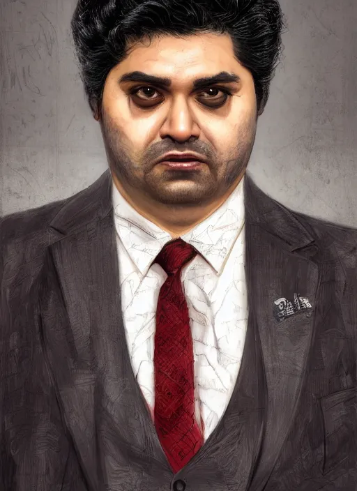 Image similar to portrait of Harvey Guillen from the TV series What We Do in the Shadows (2019), highly detailed, centered, solid color background, digital painting, artstation, concept art, smooth, sharp focus, illustration, artgerm, donato giancola, Joseph Christian Leyendecker, Les Edwards, Ed Repka, WLOP, Artgerm