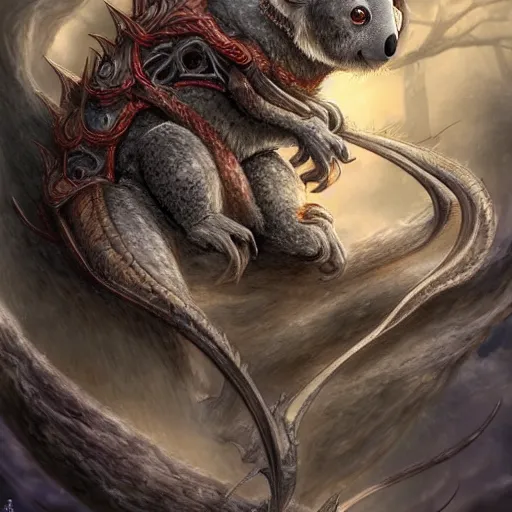 Prompt: a koala as a dragon, scare, highly detailed face, full body, fantasy art, monster art, style of masami kurumada, illustration, epic, fantasy, intricate, hyper detailed, artstation, concept art, smooth, sharp focus, ray tracing