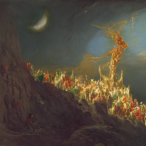 Image similar to Dante's First Circle of Hell, in the style of Thomas Cole