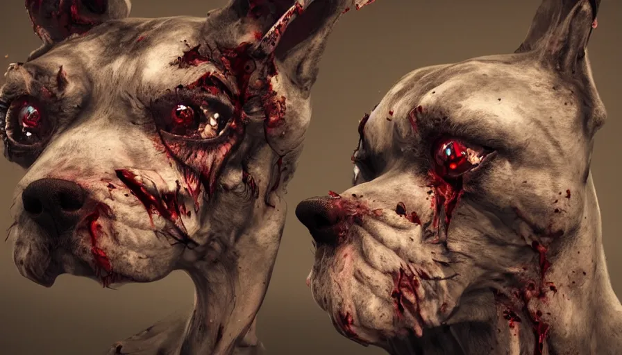 Prompt: Zombie dogs, hyperdetailed, artstation, cgsociety, 8k