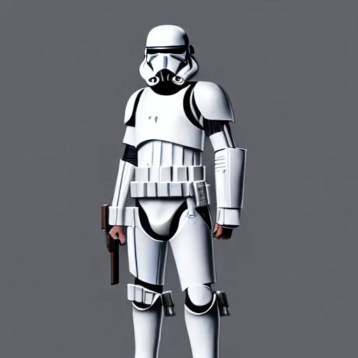 Prompt: full body shot of an imperial stormtrooper in battle position ready to shoot his blaster concept art by Doug Chiang cinematic, realistic painting, high definition, very detailed, extremely high detail, photo realistic, concept art, red color palette, the Mandalorian concept art style