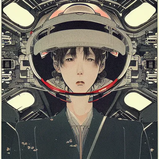 Image similar to a beautiful ukiyo painting of retrofuturistic space station, detailed symmetrical close up portrait, intricate complexity, by takato yamamoto, wlop, krenz cushart. cinematic dramatic atmosphere, sharp focus