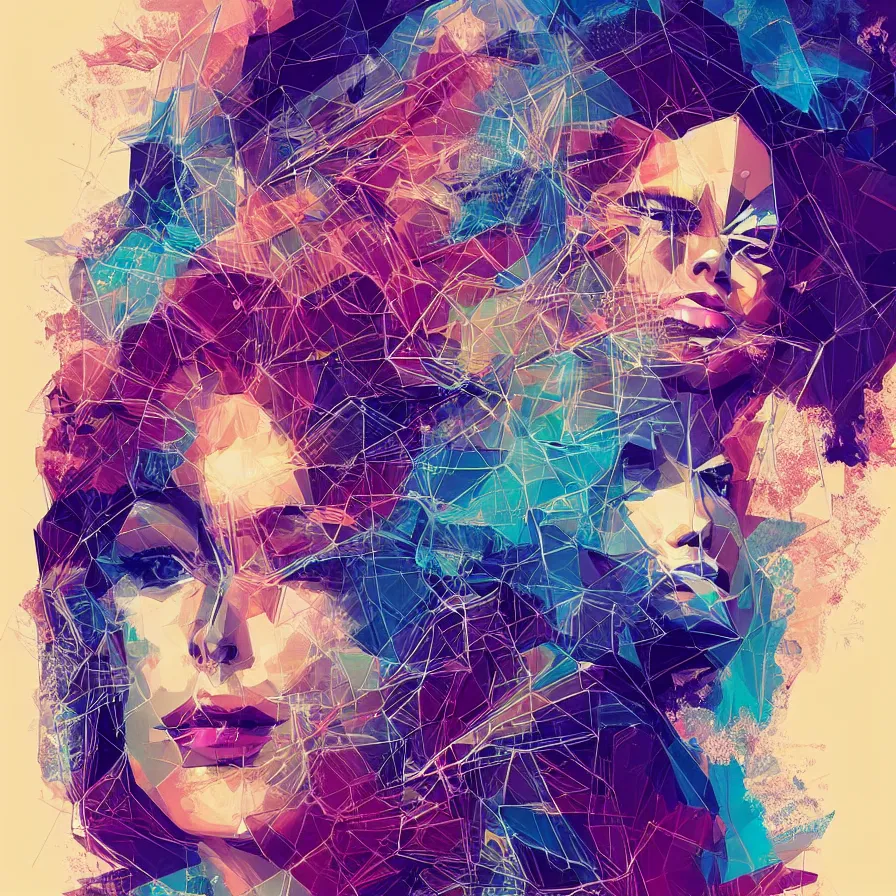 Image similar to beautiful album cover design depicting beautiful woman by Petros Afshar, Nik Ainley and Sandra Chevrier, magical hyper geometry optical