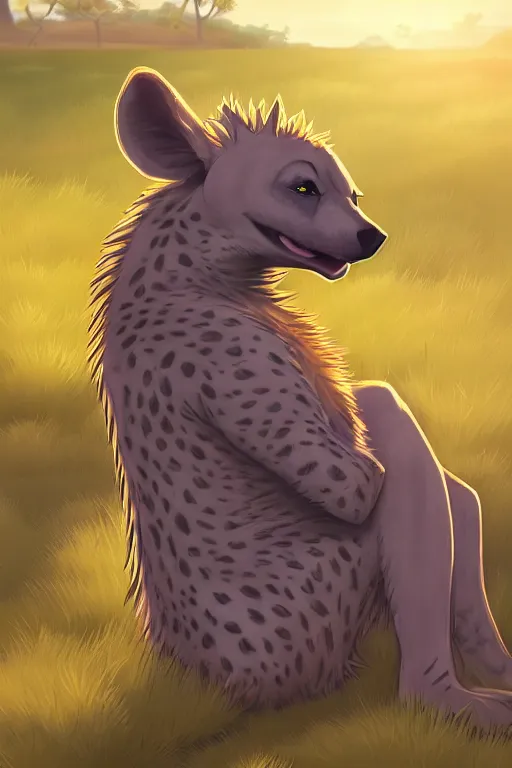 Anthropomorphic Hyena Fursona Sitting In Between The Stable Diffusion